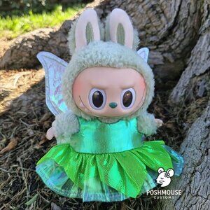 Tinkerbell Fairy Dress and Metallic Wings Outfit for Labubu